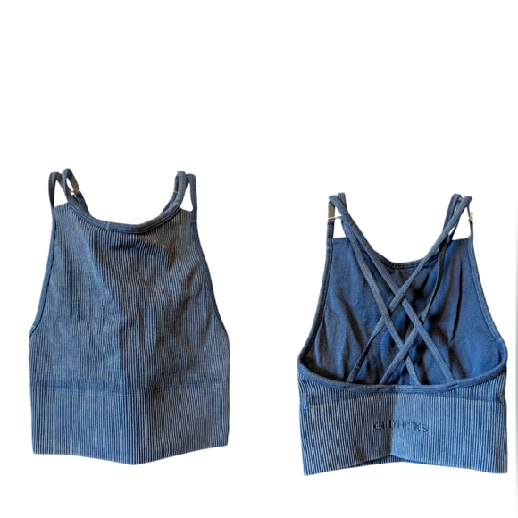 Hollister Gilly Hicks Ribbed Blue Crop Backless Tank Top Sz.XXS - Picture 2 of 5